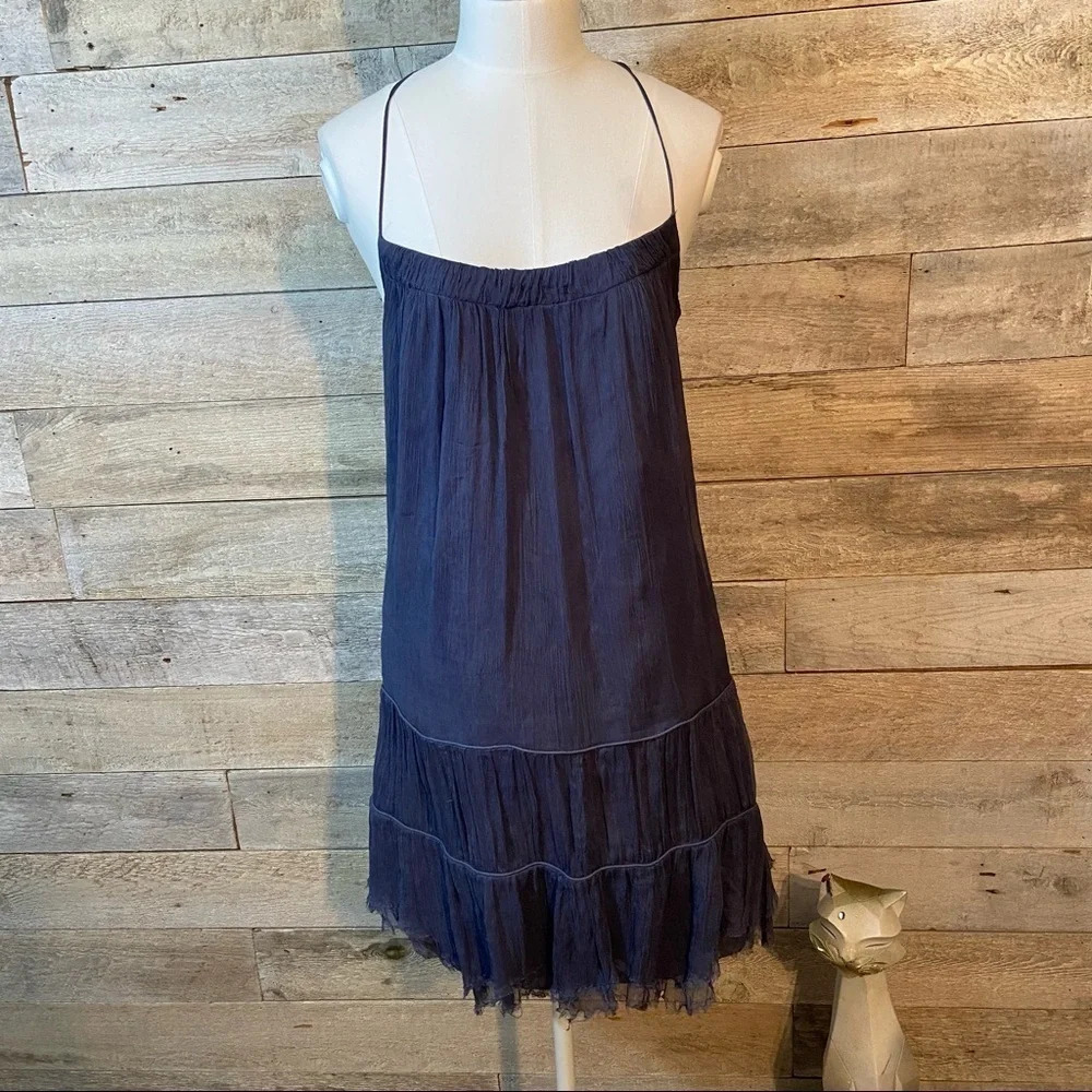 Zara women's blue‎ tiered strappy silk dress in size small retro 1920's style